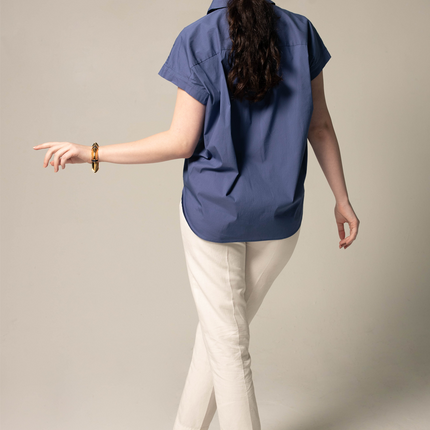 Women's Gather Collar Shirt in Navy