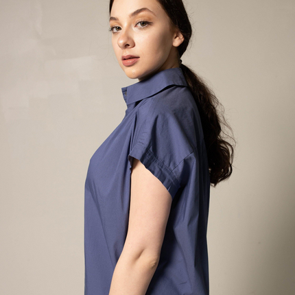 Women's Gather Collar Shirt in Navy