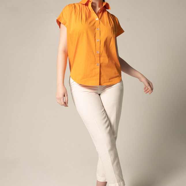 Women's Gather Collar Shirt in Orange