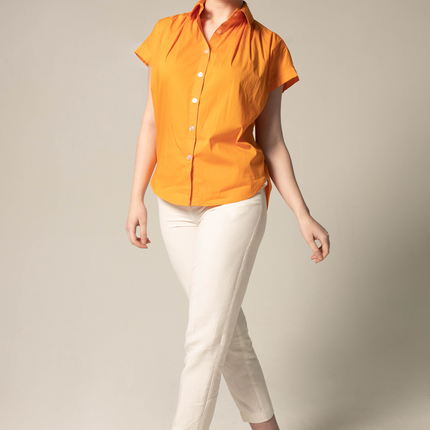 Women's Gather Collar Shirt in Orange