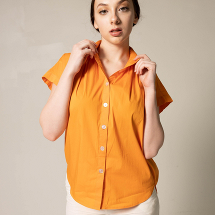 Women's Gather Collar Shirt in Orange
