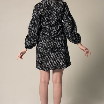 The Black Floral Shirt Dress in Italian Cotton with Oversized Sleeves