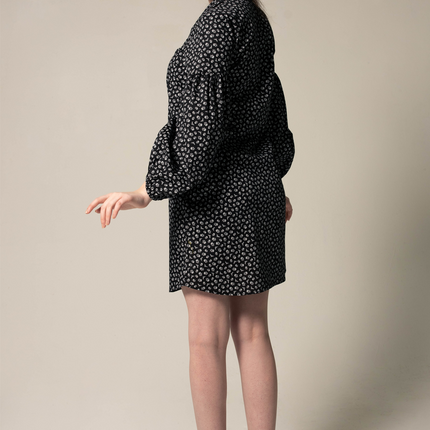 The Black Floral Shirt Dress in Italian Cotton with Oversized Sleeves