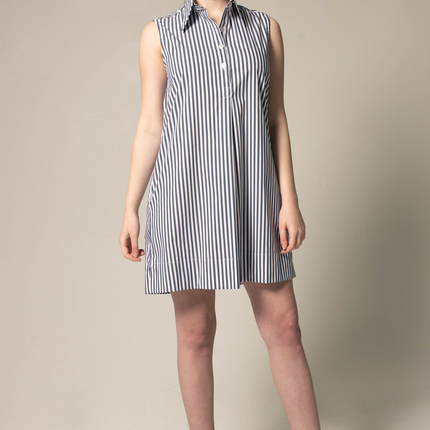 Italian Cotton Blue Stripe Sleeveless Dress
