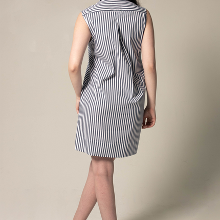 Italian Cotton Blue Stripe Sleeveless Dress