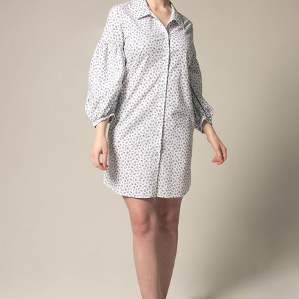 Shirt Dress with Oversized Sleeves in White Floral