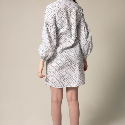 Shirt Dress with Oversized Sleeves in White Floral