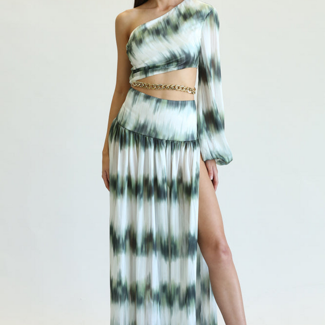Coloma - One-shoulder Bishop Sleeve Dress