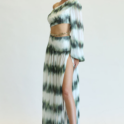 Coloma - One-shoulder Bishop Sleeve Dress