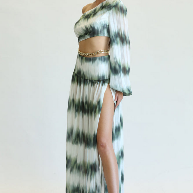 Coloma - One-shoulder Bishop Sleeve Dress