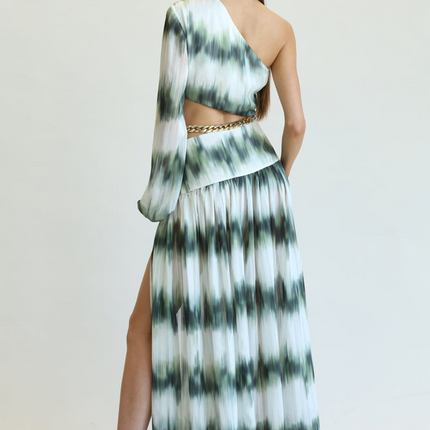 Coloma - One-shoulder Bishop Sleeve Dress