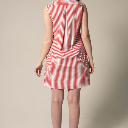 Italian Cotton Red Stripe Sleeveless Dress