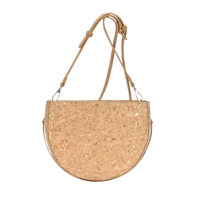 Cork and Metallic Satchel Crossbody Bag