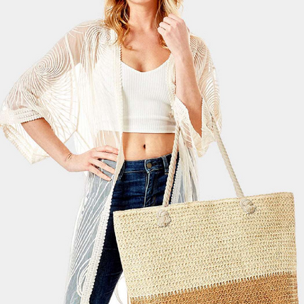 2 Tone Straw Beach Tote