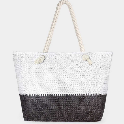 2 Tone Straw Beach Tote