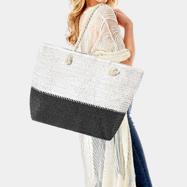 2 Tone Straw Beach Tote