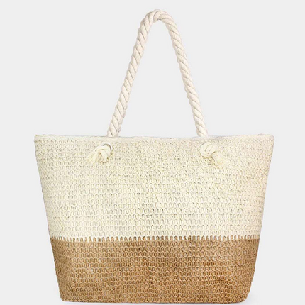 2 Tone Straw Beach Tote
