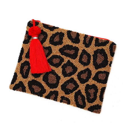 Leopard Beaded Clutch