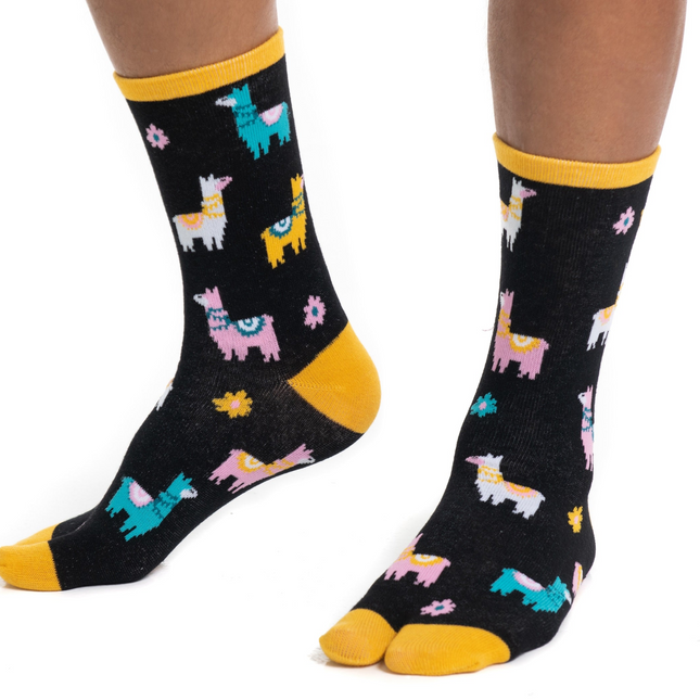 1 Pair - V-Toe Flip Flop Tabi Socks - Black Llamas