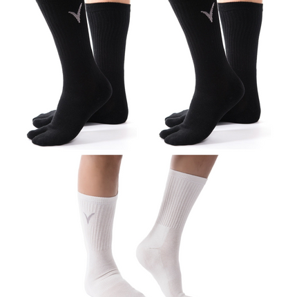 3 Pairs V-Toe 2 Black, 1 White Flip-Flop Tabi Big Toe Crew Socks Comfortable Stylish For Men And Women Fun Socks