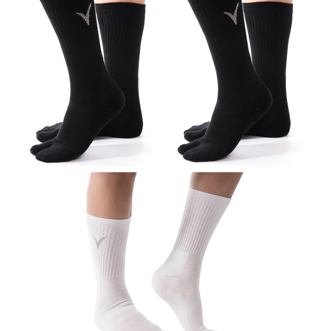 3 Pairs V-Toe 2 Black, 1 White Flip-Flop Tabi Big Toe Crew Socks Comfortable Stylish For Men And Women Fun Socks