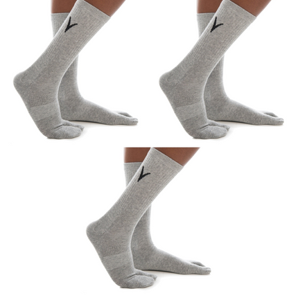 3 Pairs Athletic - Light Gray Solid V-Toe Flip Flop Tabi Big Toe Socks Cotton Blend Style
