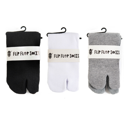 V-Toe Flip-Flop Socks Brand 3 Pairs Thicker Mini Crew - Black, White, Grey Solids