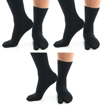 3 Pairs - V-Toe Flip Flop Tabi Socks Black Solid Casual Crew