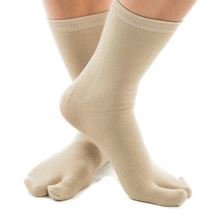 3 Pairs - V-Toe Flip Flop Tabi Socks Black, Khaki and Grey Comfortable Casual Crew Big Toe Socks