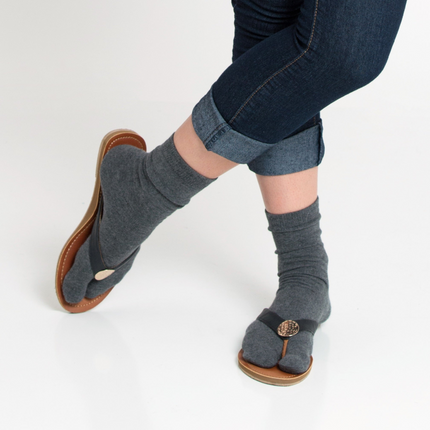 3 Pairs Casual - V-Toe Flip Flop Tabi Socks Gunmetal Grey Solid