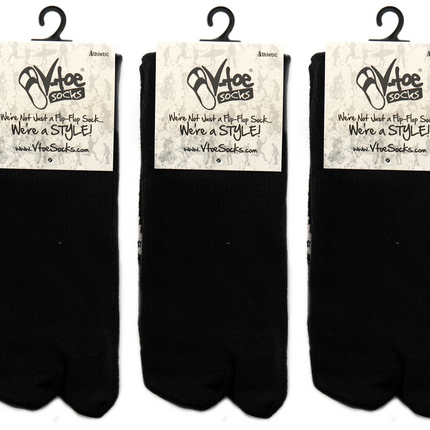 3 Pairs Athletic -  V-Toe Flip Flop Tabi Big Toe Crew Sports Or Casual Black Solid Socks
