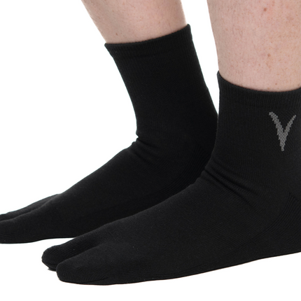 Mini-Crew - V-Toe Thicker Flip-Flop Tabi Socks Athletic or Casual Black Cotton Blend Comfortable Stylish