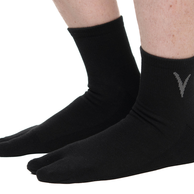 Mini-Crew - V-Toe Thicker Flip-Flop Tabi Socks Athletic or Casual Black Cotton Blend Comfortable Stylish