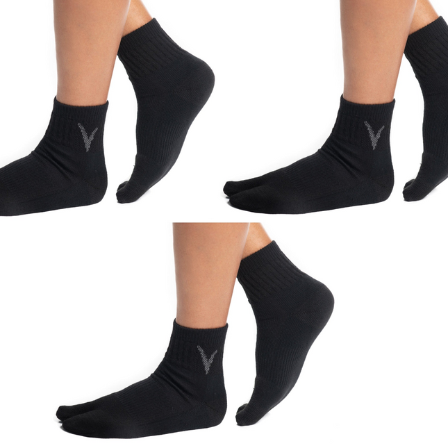 3 Pairs Black Wool Casual or Hiking V-Toe Flip-Flop Tabi Big Toe Socks