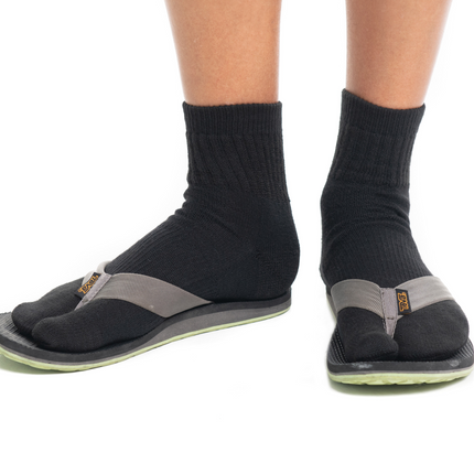 3 Pairs Black Wool Casual or Hiking V-Toe Flip-Flop Tabi Big Toe Socks