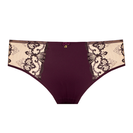 Sheer Mesh Tulle Embroidered Brief Panty Perla Aubergine