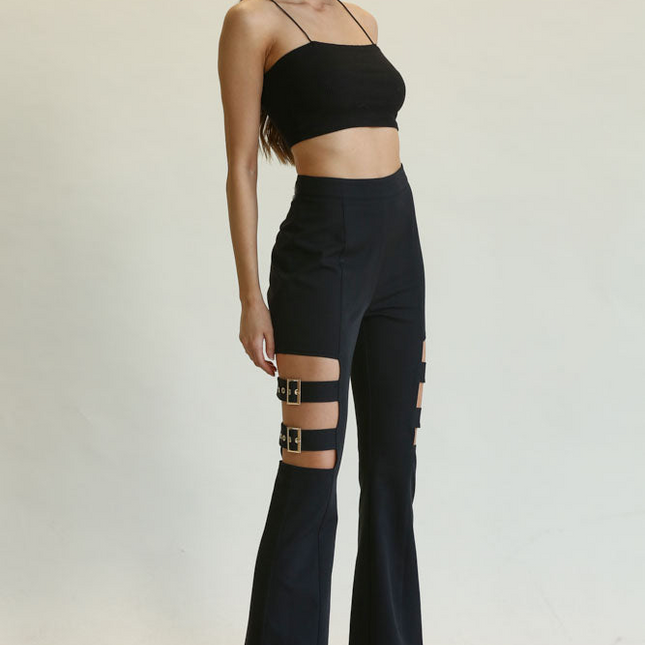 Lola- High Waisted Belted Bell Bottom Pants