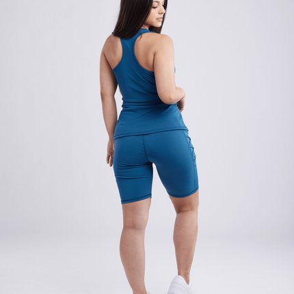 High-Waisted Workout Shorts with Pockets & Criss Cross Design
