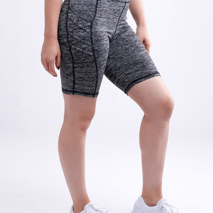 High-Waisted Workout Shorts with Pockets & Criss Cross Design