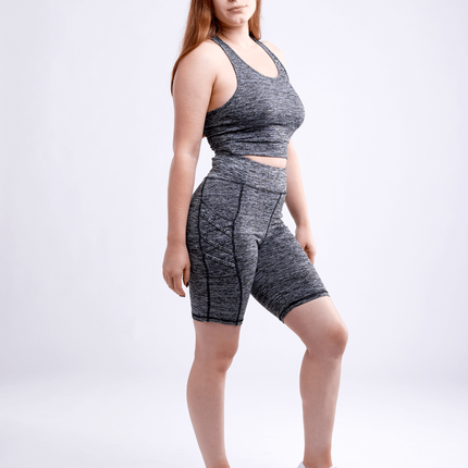 High-Waisted Workout Shorts with Pockets & Criss Cross Design