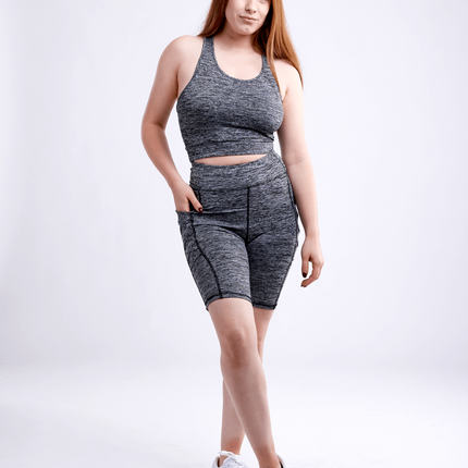 High-Waisted Workout Shorts with Pockets & Criss Cross Design
