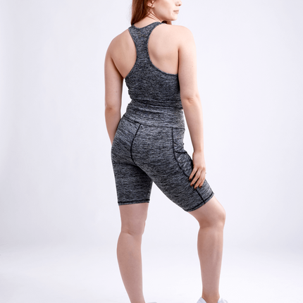 High-Waisted Workout Shorts with Pockets & Criss Cross Design