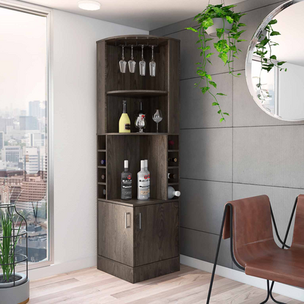 Egina Corner Bar Cabinet, Two External Shelves