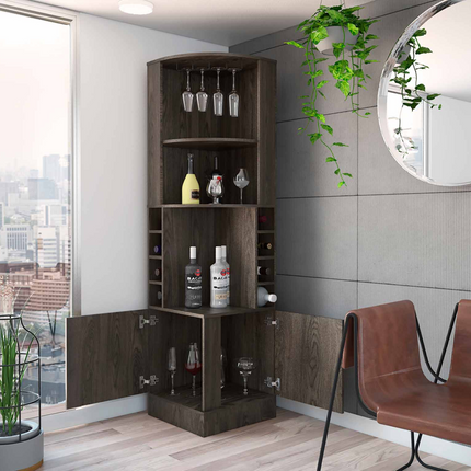 Egina Corner Bar Cabinet, Two External Shelves