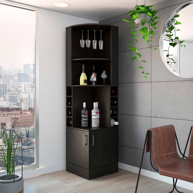 Egina Corner Bar Cabinet, Two External Shelves