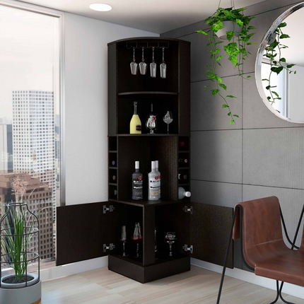 Egina Corner Bar Cabinet, Two External Shelves