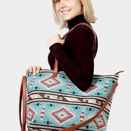 Striped Aztec Weekender Tote