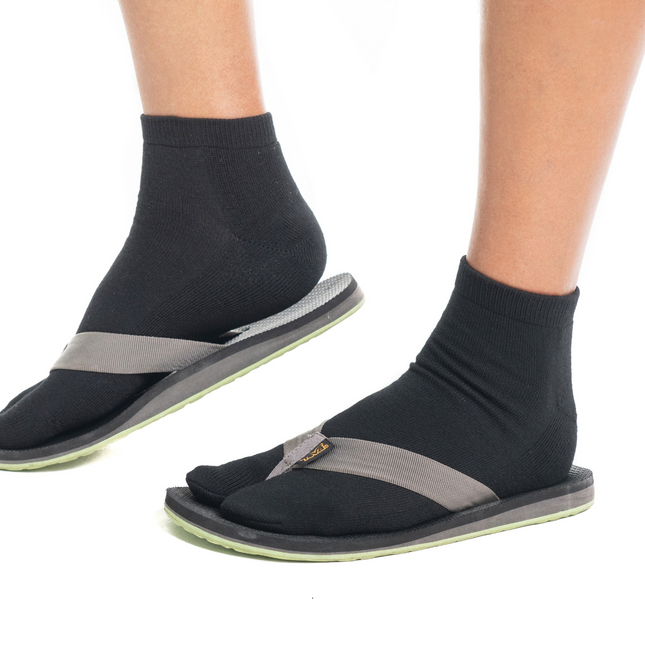 Thicker V-Toe Athletic or Casual Black Flip-Flop Tabi Socks Cotton Blend Comfortable Stylish - Ankle Socks