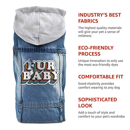 Fur Baby Dog Denim Jacket - Colorful Dog Denim Coat - Word Art Dog Clothing