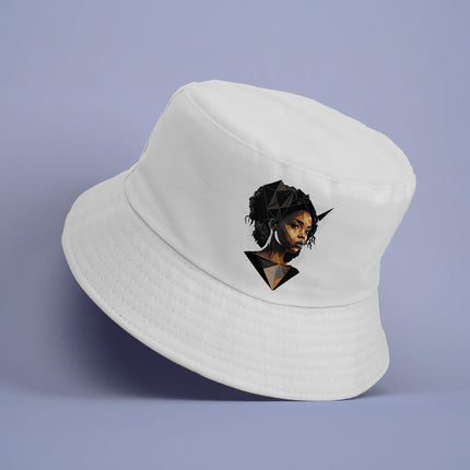 Cute Black Cartoon Girl Bucket Hat - Power Hat - Printed Bucket Hat